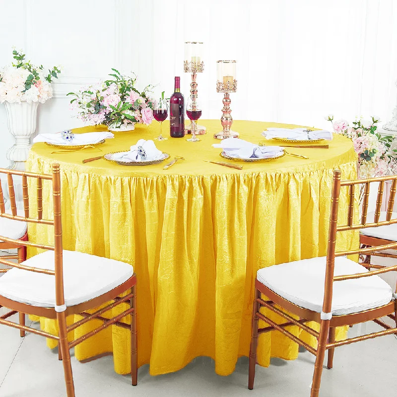 72" Round Ruffled Fitted Crushed Taffeta Tablecloth With Skirt - Canary Yellow (1pc)