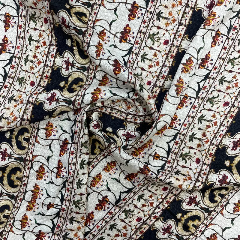 White Black Mughal Print Viscose Fabric