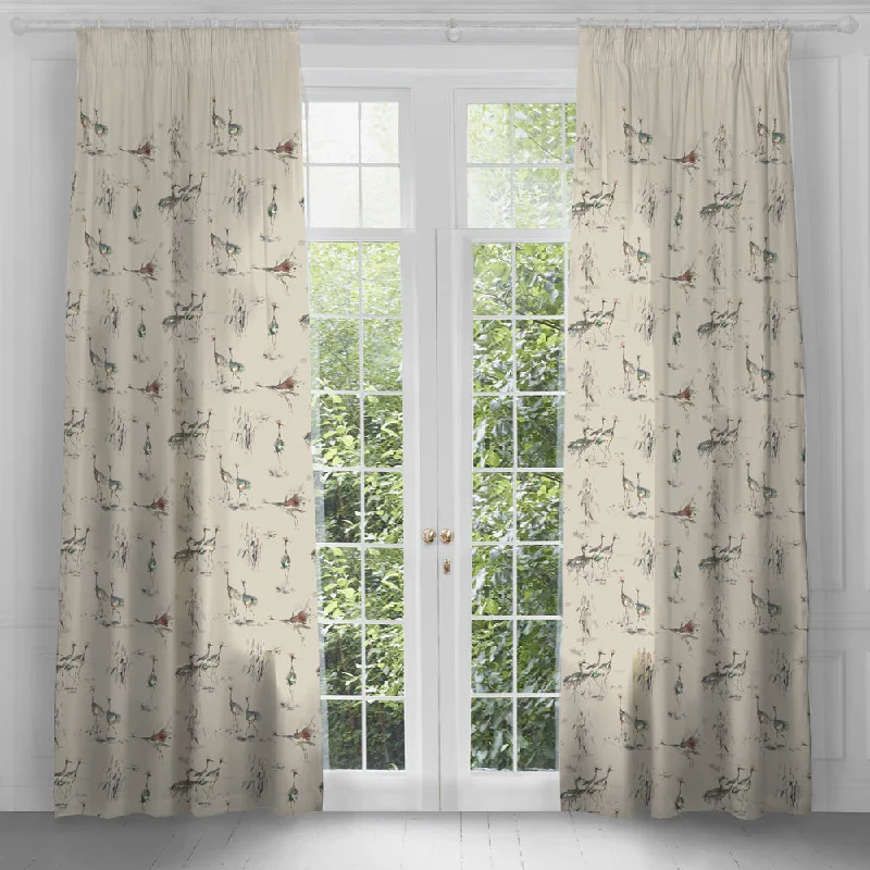 Cranes Printed Pencil Pleat Curtains Peridot