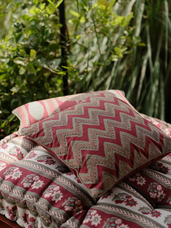 Chevron Garden Cushion Cover (Sage - Merlot)