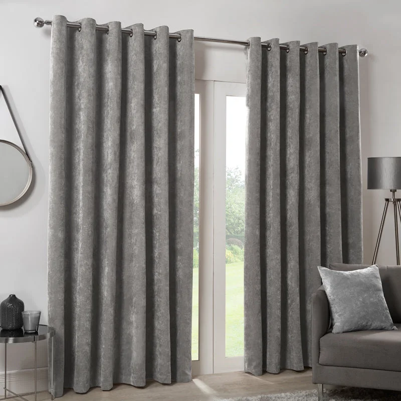 Hamilton McBride Silver Italian Velvet Blackout Eyelet Curtains (90" x 90")