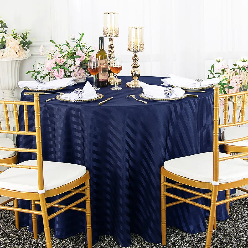 120" Seamless Round Striped Jacquard Polyester (220 GSM) Tablecloths - Navy Blue (1pc)