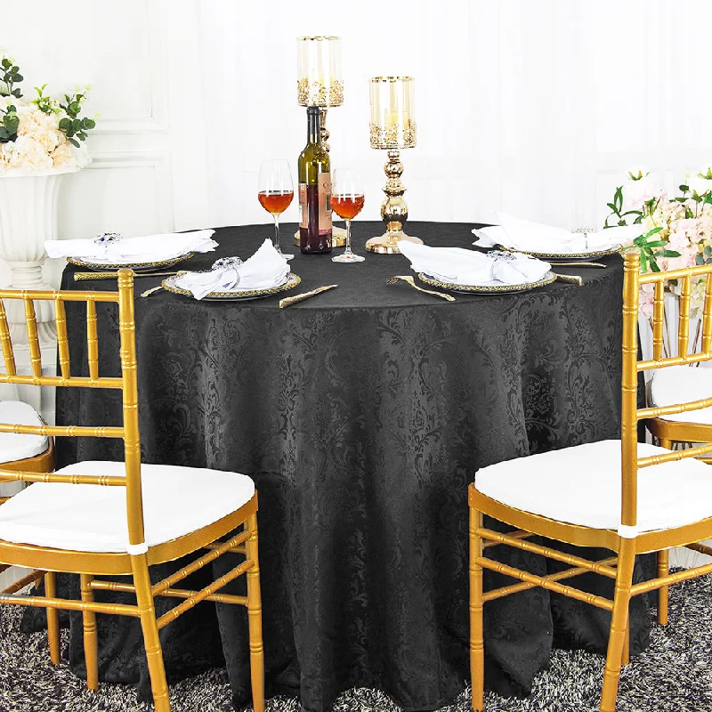 90" Seamless Round Floral Damask Jacquard Polyester (220 GSM) Tablecloth- Black (1pc)