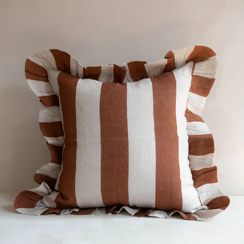 Linen Pillow Cover - Cinnamon Stripe