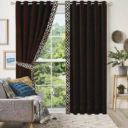 Pair of Crocodile Pattern Velvet Eyelet Curtains White On Brown With Tie Belts