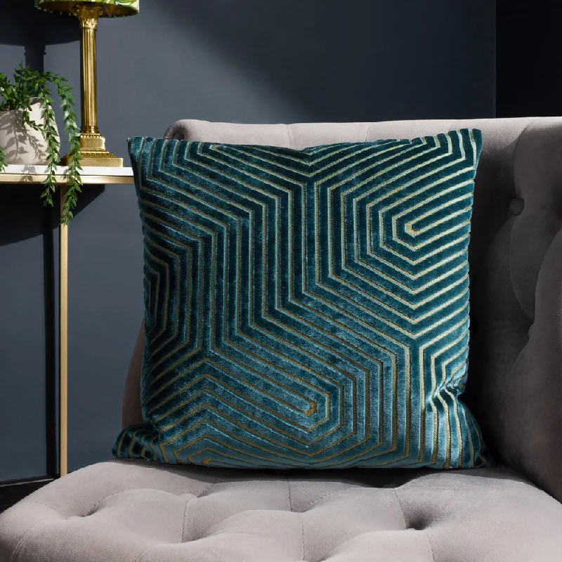 Evoke Cut Velvet Cushion Teal