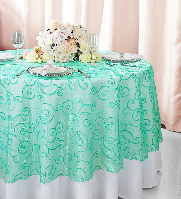 90" Seamless Round  Embroidered Organza Tablecloth/Table Overlays - Tiff Blue/Aqua Blue (1pc)