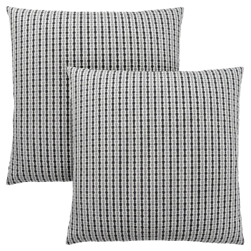 Set Of Two 18" X 18" Black Gray and White Polyester Striped Zippered Pillow