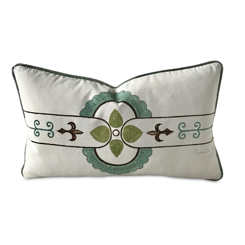 White Hand-Painted French Provincial Outdoor Throw Pillow Cover 13x22