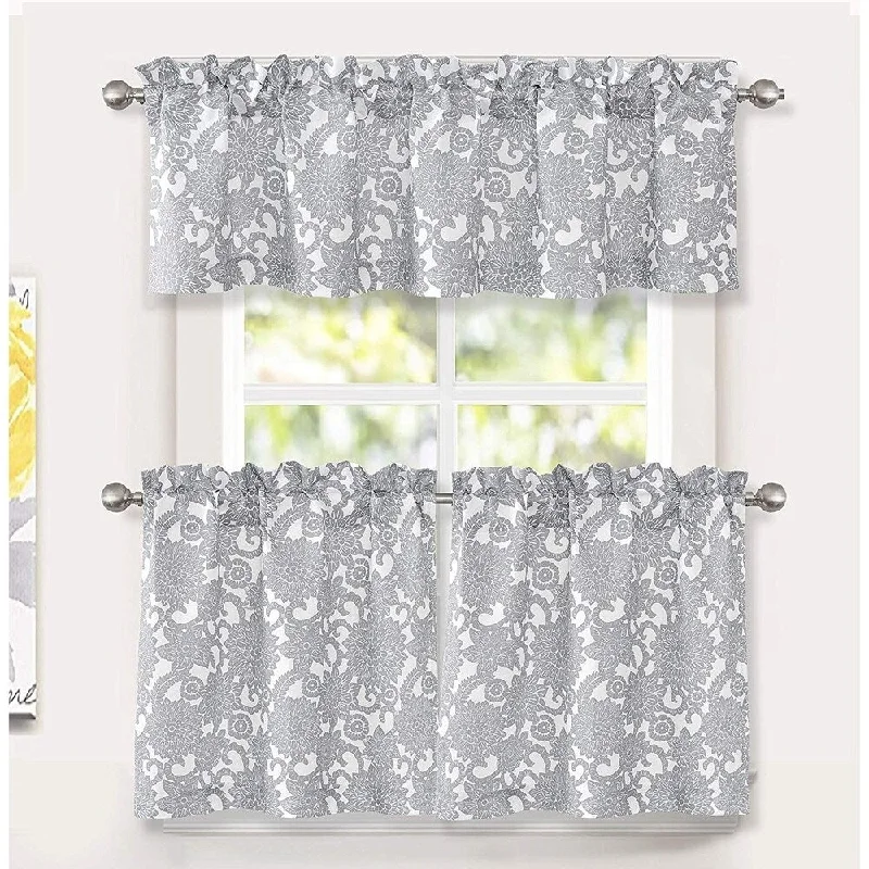 DriftAway Daisy Dahlia Blooming Floral Pattern Curtain Set - 58''Wx14''L+29''Wx24''Lx2