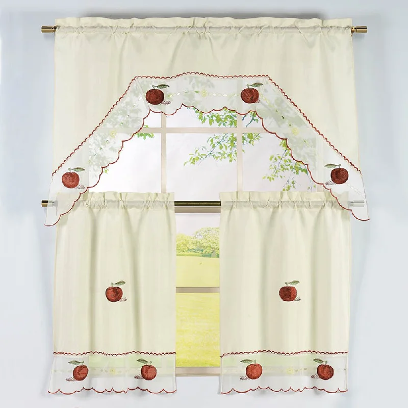 Apple Pattern 3-piece Embroidered Kitchen Curtain Set