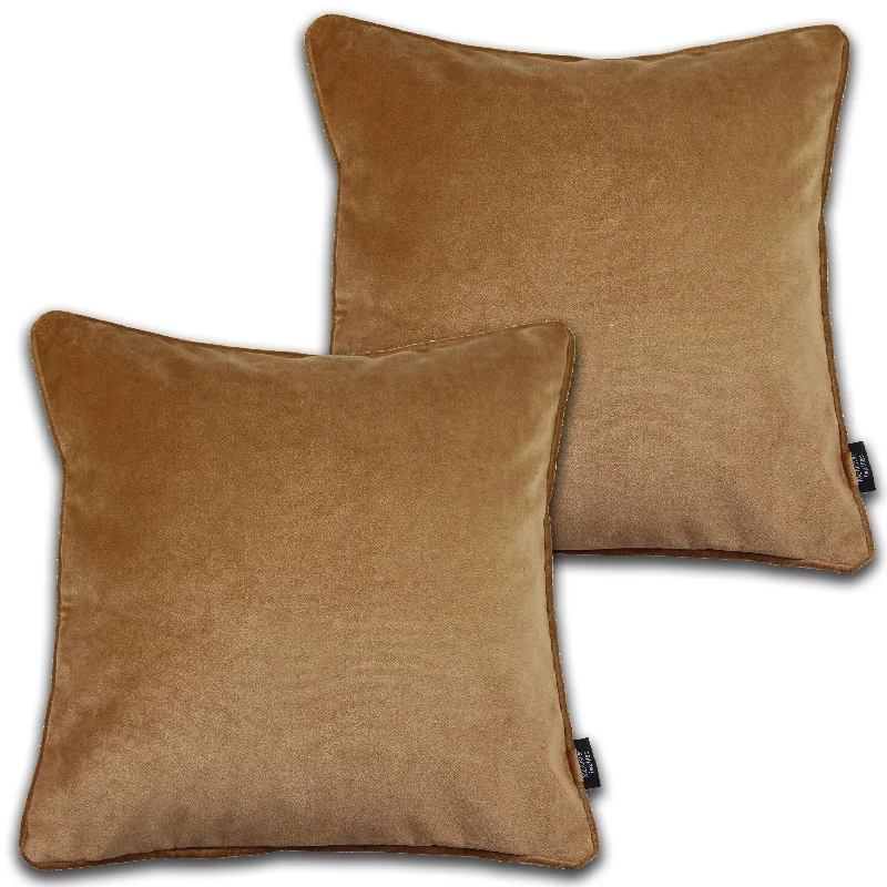 Matt Caramel Gold Velvet 43cm x 43cm Piped Cushion Sets