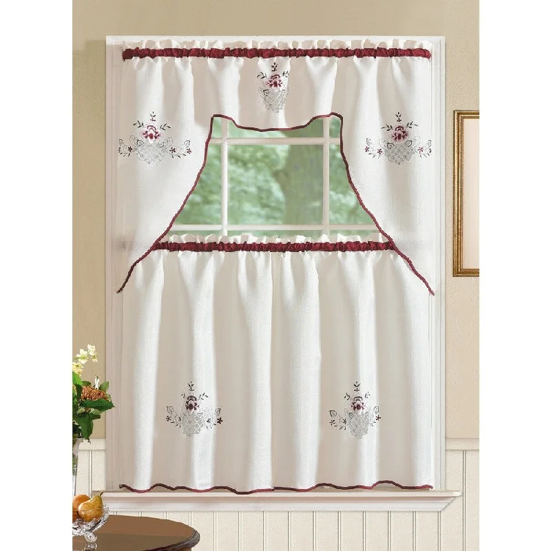 RT Designers Collection Imperial Flower Jacquard Tier and Valance Kitchen Curtain Set