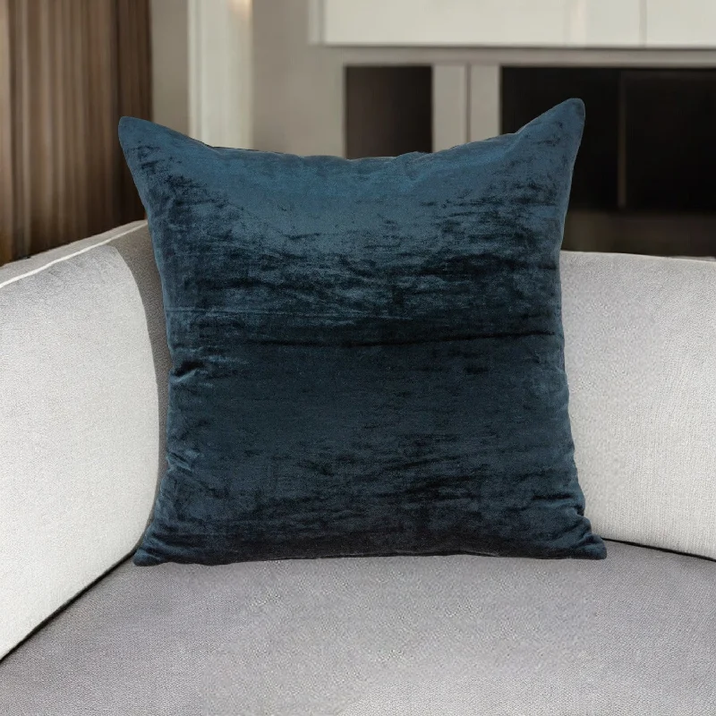 20" X 7" X 20" Transitional Dark Blue Solid Pillow Cover With Poly Insert