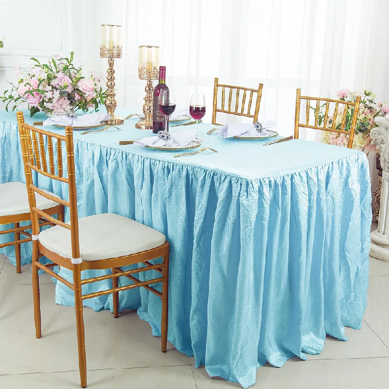 8 Ft Rectangular Ruffled Fitted Crushed Taffeta Tablecloth With Skirt - Baby Blue (1pc)