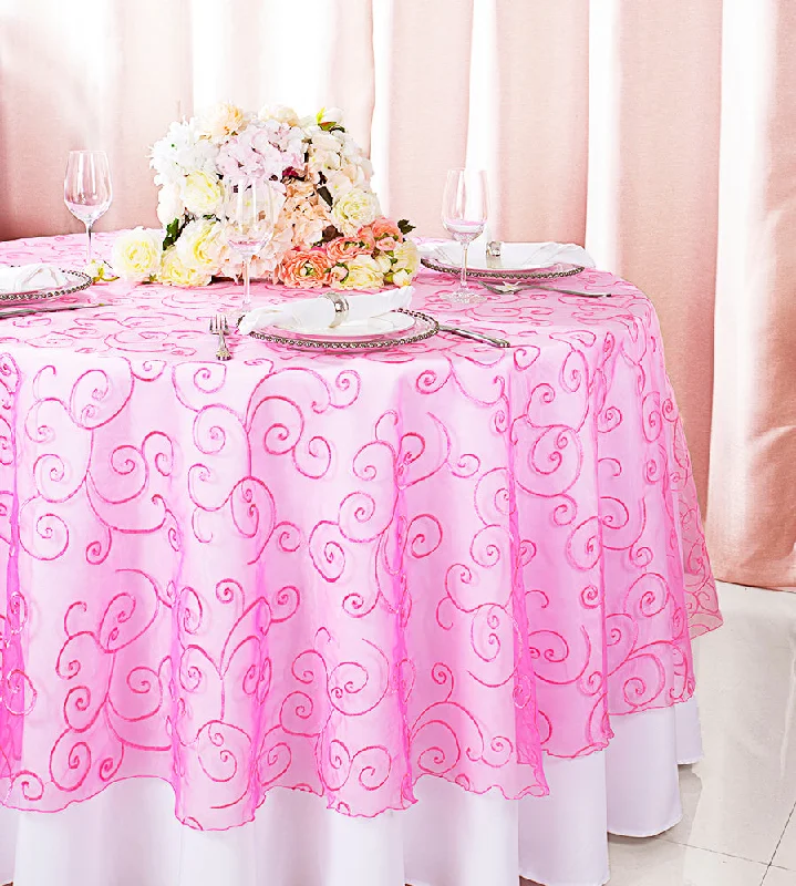 90" Seamless Round Embroidered Organza Tablecloth/Table Overlay - Bubble Gum (1pc)