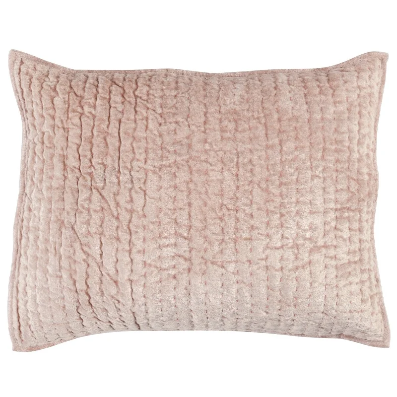 Lipa 20 x 26 Handmade Standard Pillow Sham, Rayon Velvet, Quilted, Bliss Pink