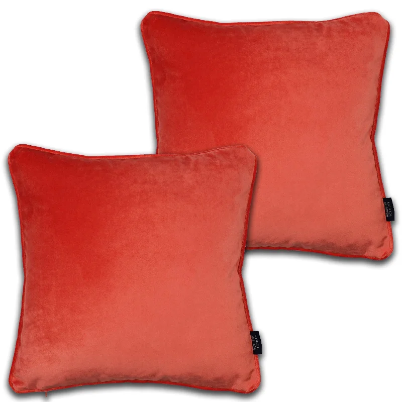 Matt Coral Pink Velvet 43cm x 43cm Piped Cushion Sets