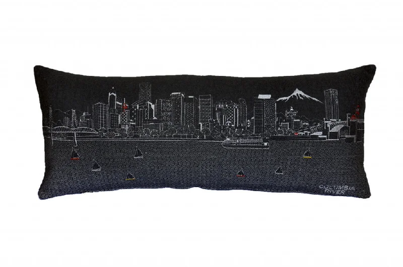 35" Black Portland Nighttime Skyline Lumbar Decorative Pillow