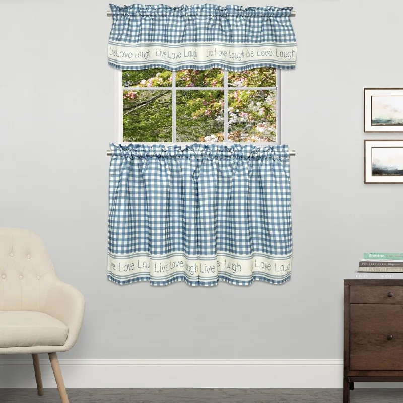 Gingham Stitch Curtain Parts- Tier and Valance Options (Blue)