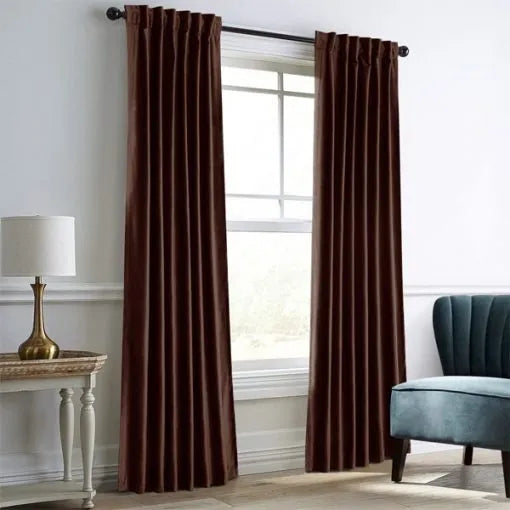 Pair Of Premium Velvet Eyelet Curtain- Coffee