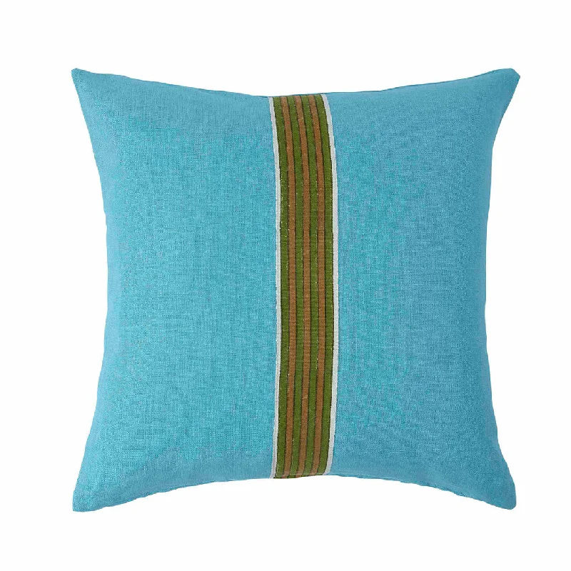 Cushion Pale Blue Linen with Ayra Stripe Olive/Gold tape