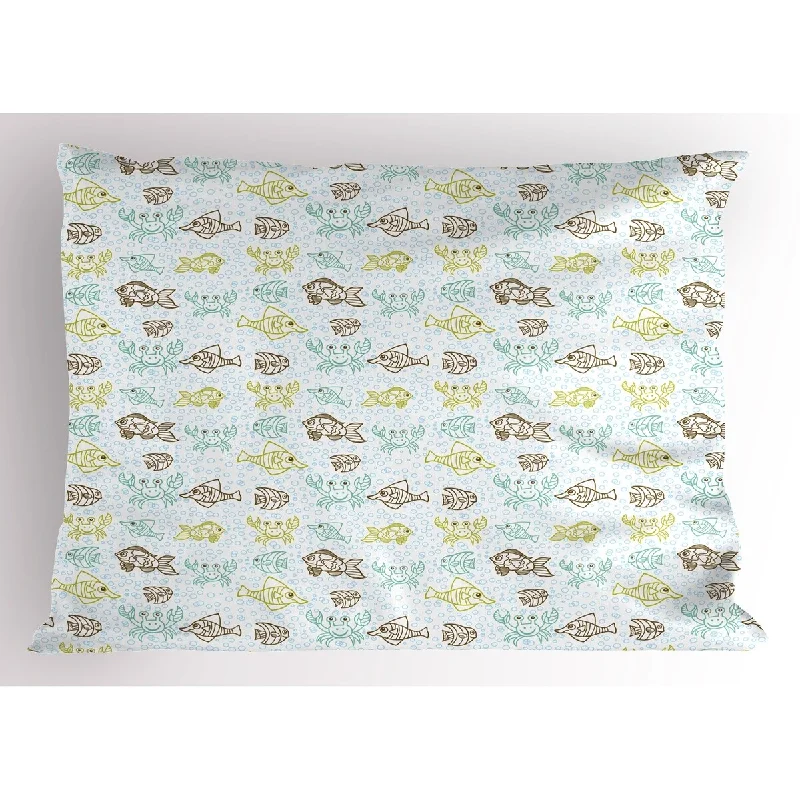 Ambesonne Fishes Pillow Sham, Decorative Standard Queen Size Printed Pillowcase