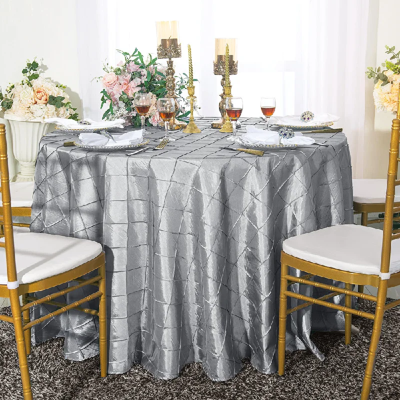 108" Seamless Round Pintuck Taffeta Tablecloth - Silver (1pc)