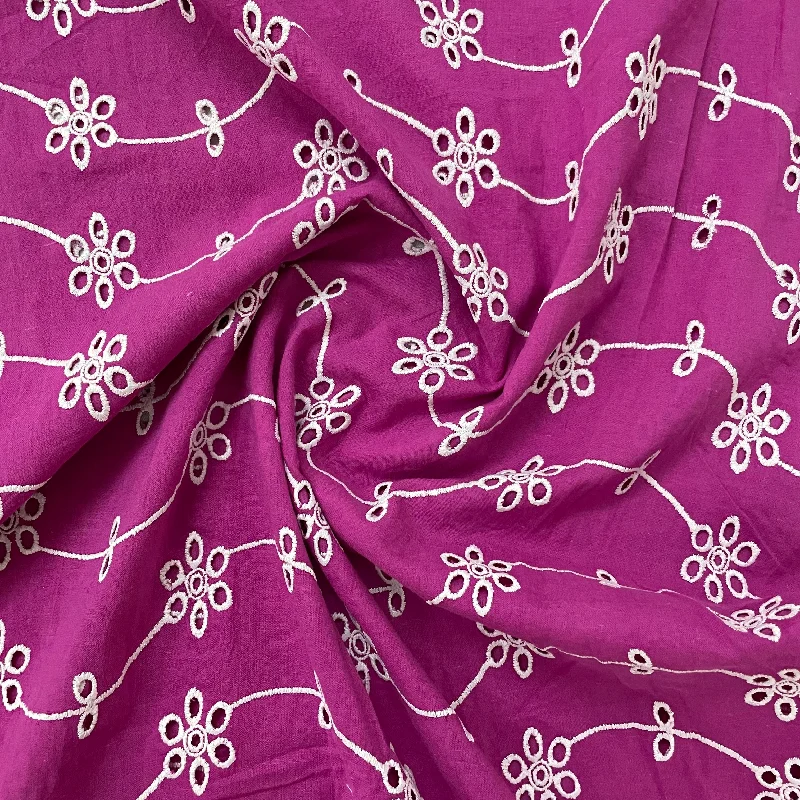 Purple White Embroidery Cotton Schiffli Fabric