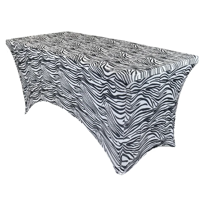 Stretch Spandex 8 Ft Rectangular Table Cover Black and White Zebra