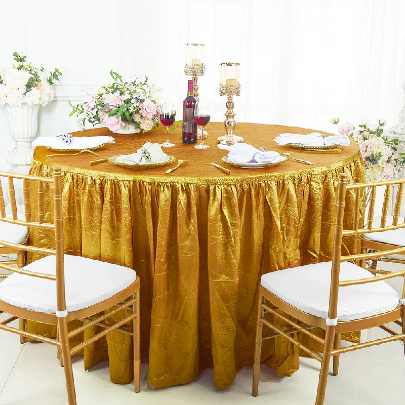 72" Round Ruffled Fitted Crushed Taffeta Tablecloth With Skirt - Gold (1pc)