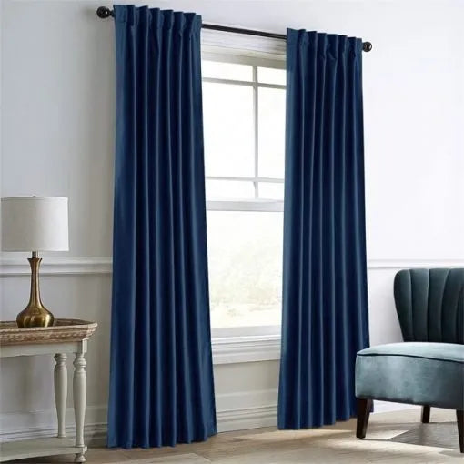 Pair Of Premium Velvet Eyelet Curtain- Blue