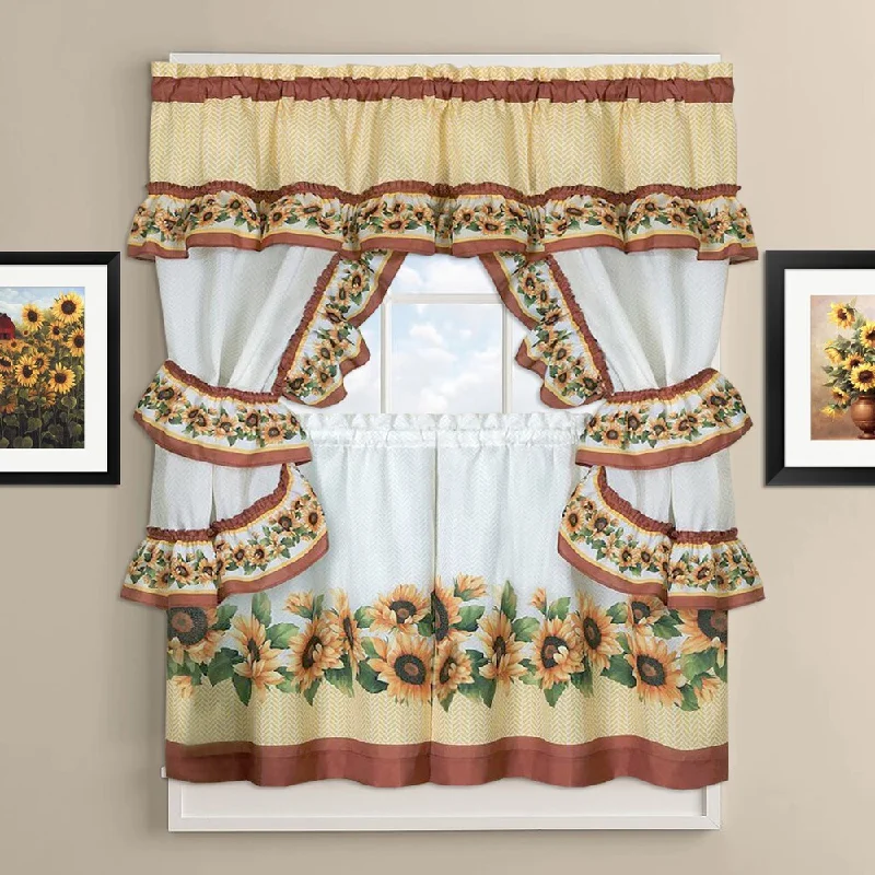 Sunflower Cottage Kitchen Curtain Tier and Valance Set