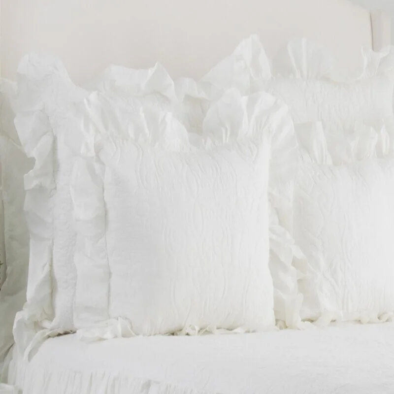 Oma Quilted Ruffle White Euro Pillow Sham, 26 in. x 26 in.