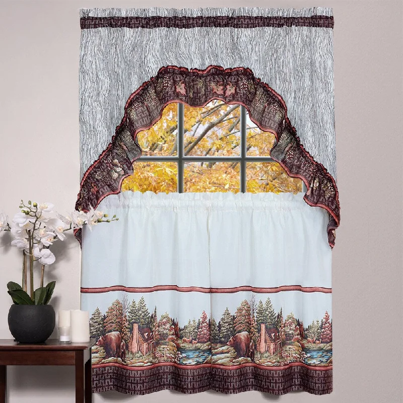 Rustic Woodland Printed Tier and Swag Window Curtain Set (24 inches or 36 inches)