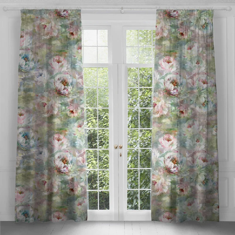 Roseum Printed Pencil Pleat Curtains Coral