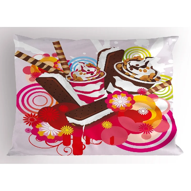 Ambesonne Ice Cream Pillow Sham, Decorative Standard Size Printed Pillowcase