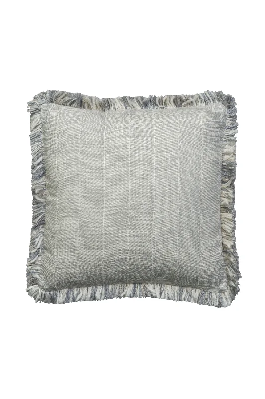 Gray Herringbone Cushion with Silver Fringe | Andrew Martin Fasano