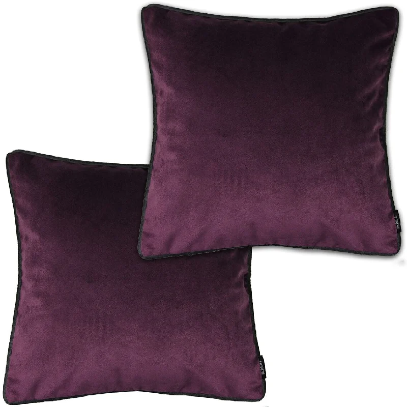 Matt Aubergine Purple Velvet 43cm x 43cm Piped Cushion Sets