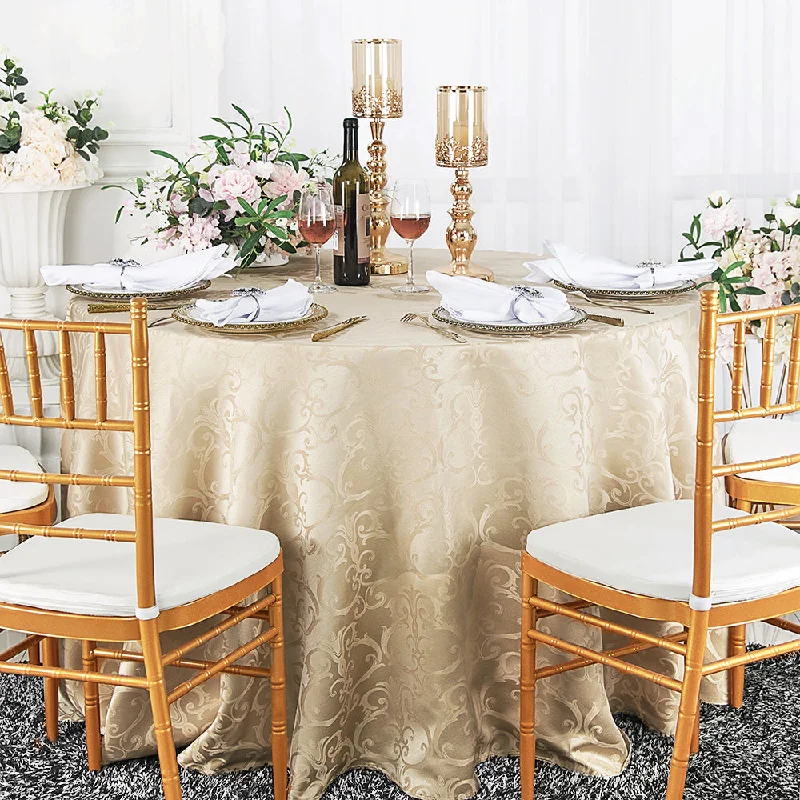 132" Seamless Round Versailles Chopin Damask Jacquard Polyester (220 GSM) Tablecloth - Champagne (1pc)