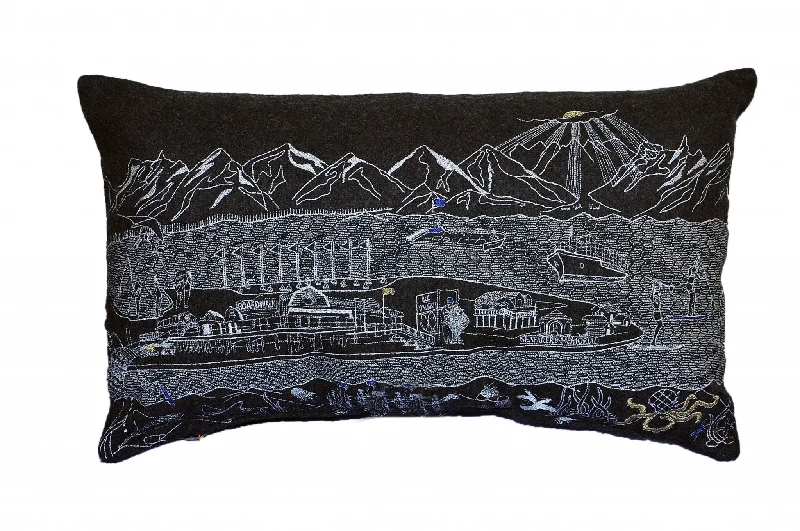 25" Black Homer Spit Nighttime Skyline Lumbar Decorative Pillow