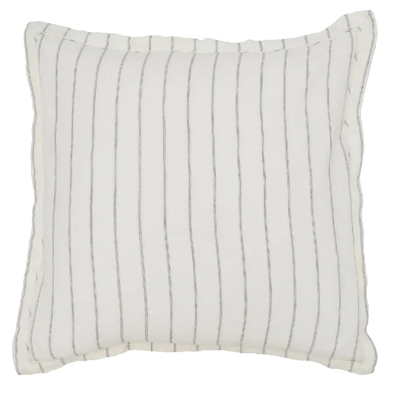 Tara 26 Inch Linen Square Euro Pillow Sham with Woven Stripe Design, Ivory