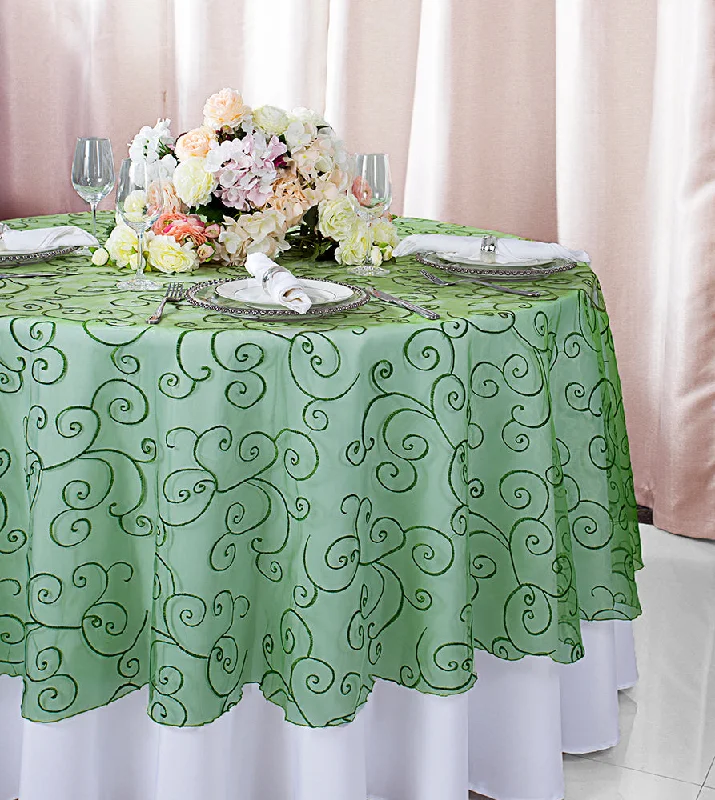 90" Seamless Round Embroidered Organza Tablecloth/Table Overlay - Clover Green (1pc)